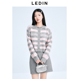 冬季 乐町翻领条纹线开衫 针织毛衣外套C1EDE4F05 商场同款