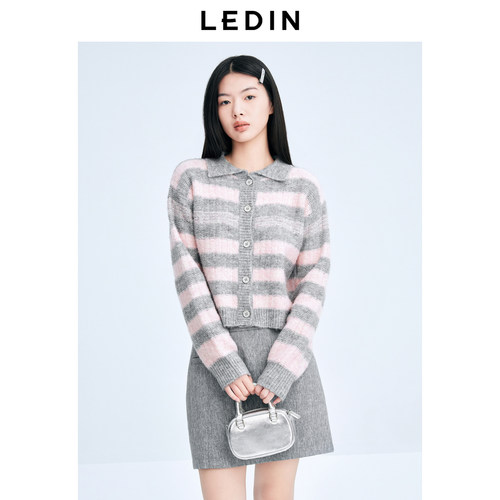 【商场同款】乐町翻领条纹线开衫冬季针织毛衣外套C1EDE4F05