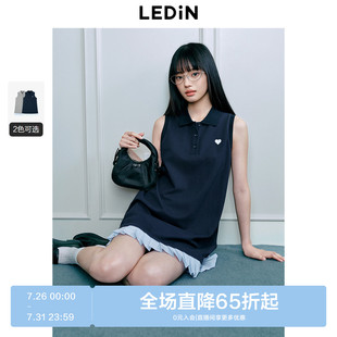 乐町A字针织连衣裙女2025年夏季 裙子 新款 下摆拼接假两件通勤短款