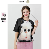 Honey Kuma联名 乐町夏季 大玩偶印花宽松插肩短袖 T恤