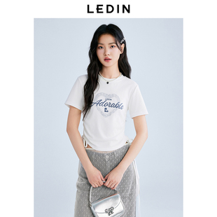 【商场同款】乐町蕾丝爱心图案短袖T恤夏不规则抽绳上衣C1CNF2111