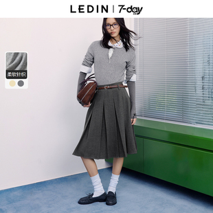 【7-day】乐町亨利领修身针织衫女冬季新款假两件半开襟内搭