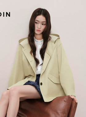 【商场同款】乐町韩系A版连帽风衣秋季新款质感挺阔外套C1BEF3420