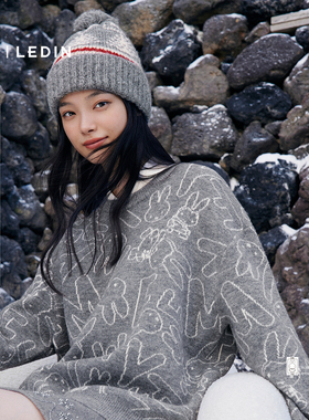 【米菲联名】乐町商场同款MIFFY满印提花宽松圆领毛衣冬C2EEF4523