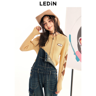 毛线衫 女春季 C2EDE1115 线开衫 乐町连帽修身