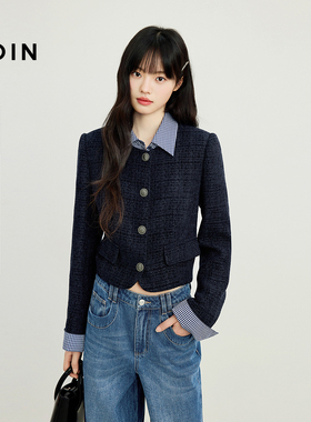 【商场同款】乐町假两件可卸领外套格纹精致小香风外套C1BBF3422