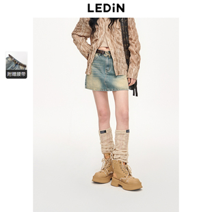 乐町2024夏季 附腰带复古洗水牛仔短裙C2GEE2515 新款