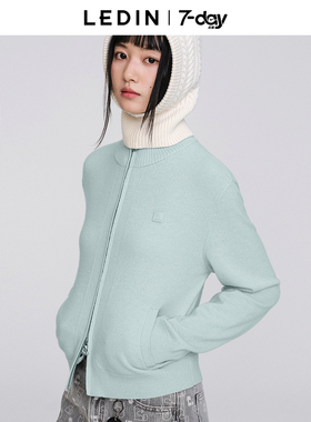 【商场同款】乐町7-day毛针织开衫冬立领双拉链毛衣外套C8EDF4144