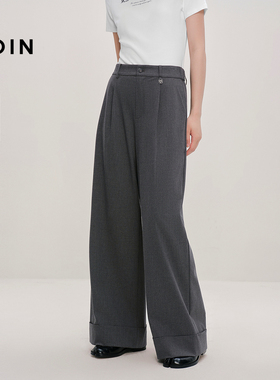 【商场同款】乐町垂感休闲裤秋新款打褶弹力直筒阔腿裤C1GBF3409