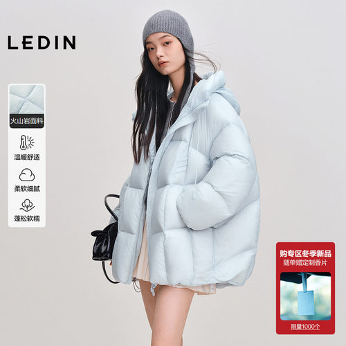 乐町一手长盖微A型面包羽绒服女装2025冬季新款泡芙连帽保暖外套*