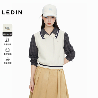 【商场同款】乐町学院风针织背心春新款撞边翻领针织衫C2EFG1519