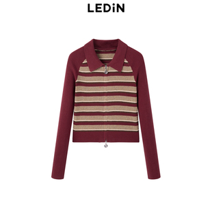 女冬季 线开衫 乐町彩色条纹插肩袖 针织毛衣 商场同款