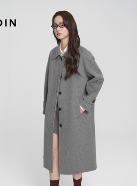 【商场同款】乐町格雷系长款毛呢大衣耗牛绒H版显瘦外套C1AAF4338