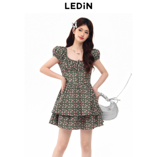 乐町2024夏季 碎花收腰连衣裙C1FAE2243 新款