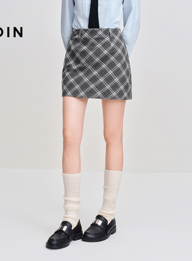 【商场同款】乐町斜格纹A字短裙秋冬新款金属标半身裙C2GEF4235