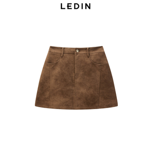 深棕A字裙C2GEE4204 乐町基础分割仿皮裙冬季 商场同款