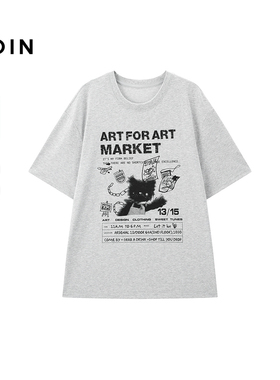 【商场同款】乐町字母猫咪宽松短袖T恤夏季新款灰色T恤C2CNF2741