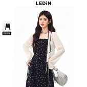 乐町2024夏季 C1EDE2208 开衫 新款 绑带花边线毛针织衫