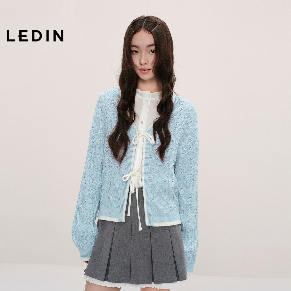 【商场同款】乐町设计感系带针织开衫秋季新款宽松外套C1EDF3429