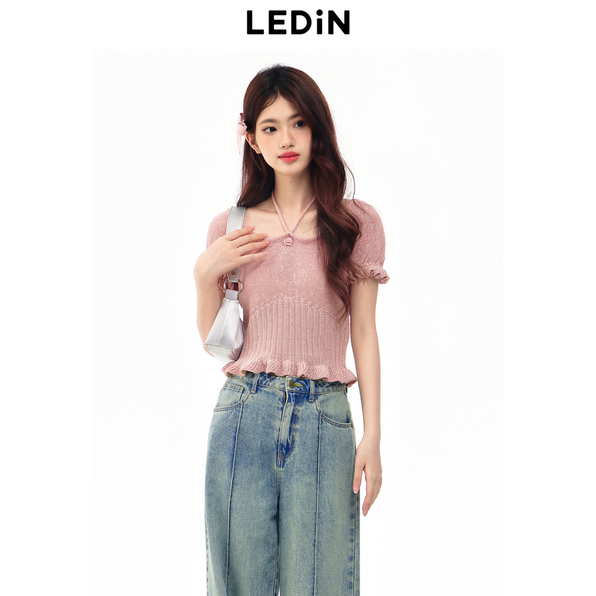 乐町2024夏季新款挂脖纯欲毛针织衫套衫C1EEE2211