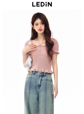 乐町夏季新款挂脖纯欲毛针织衫套衫C1EEE2211