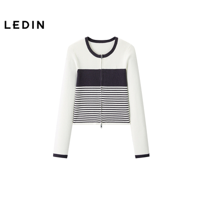 【商场同款】乐町不规则条纹毛针织衫冬款修身拉链开衫C2EDF4457