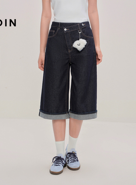 【商场同款】乐町原色牛仔六分裤宽松翻边直筒中短裤女C2HBF3349