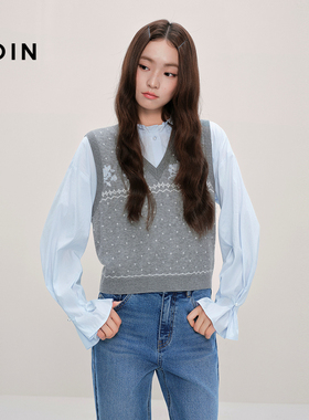 【商场同款】乐町爱心领针织背心秋季新款提花针织内搭C1EFF3432