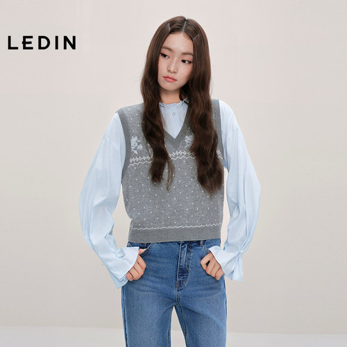 【商场同款】乐町爱心领针织背心秋季新款提花针织内搭C1EFF3432