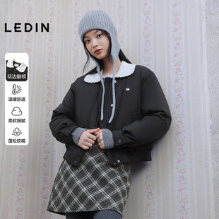 乐町针织花边翻领柔软羽绒服女装25冬季新款短款保暖韩系轻甜外套