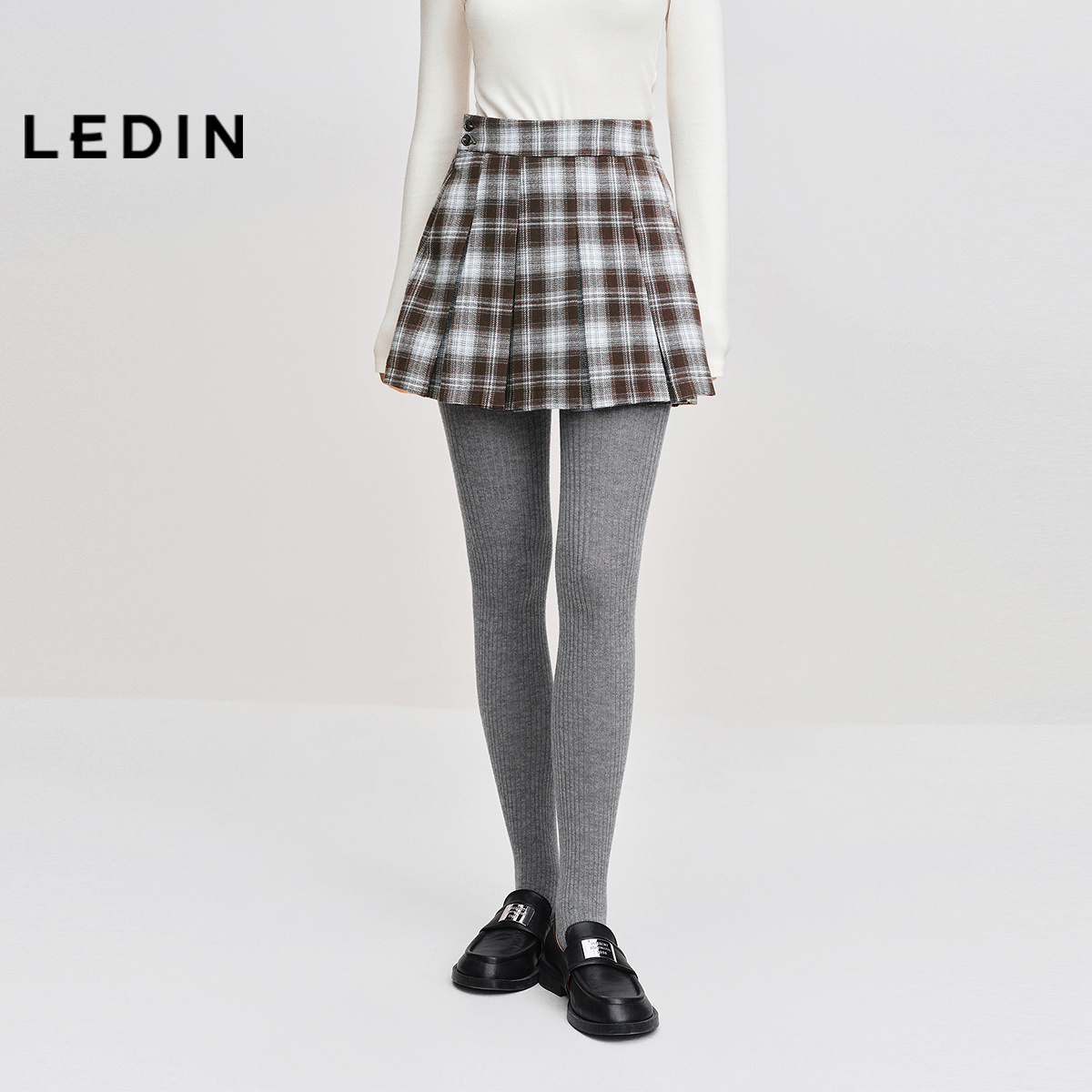 【商场同款】乐町百褶半身裙冬新款防走光毛呢格纹短裙C1GEF4322