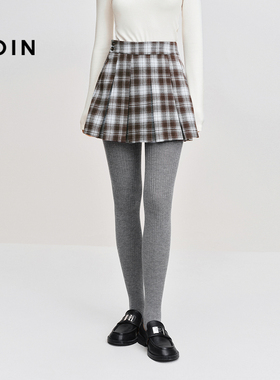 【商场同款】乐町百褶半身裙冬新款防走光毛呢格纹短裙C1GEF4322
