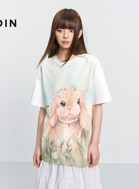 【商场同款】乐町油画满印小兔宽松凉感短袖oversizeT恤C1CNF2204
