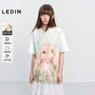 oversizeT恤C1CNF2204 乐町油画满印小兔宽松凉感短袖 商场同款