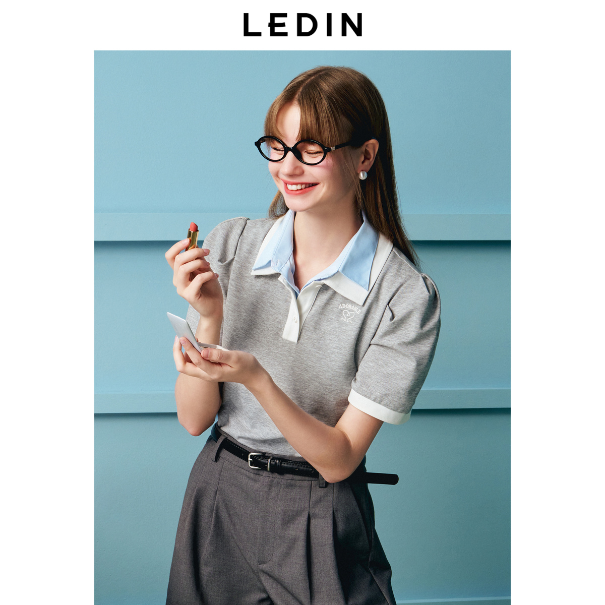 【商场同款】乐町秋季新款简约百搭撞色polo短袖T恤C2CNE3B08