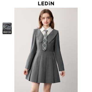 裙格雷系西装 乐町JK学院风百褶裙年秋季 假两件长袖 衬衫 裙 新款