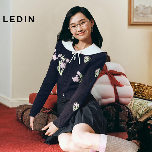 【商场同款】乐町立体提花合体针织开衫春季新款短毛衣C1EDG1136