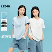 凉感 乐町蝴蝶结甜美短袖 女25年夏季 新款 烫银印花宽松彩色T恤