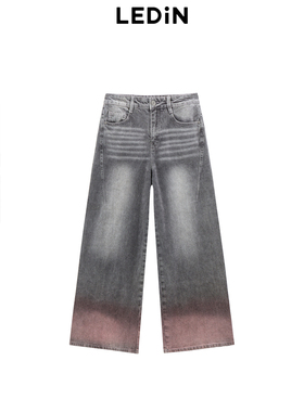 【商场同款】乐町分割线喷色牛仔阔腿裤2024年新款裤子C2HAE3220