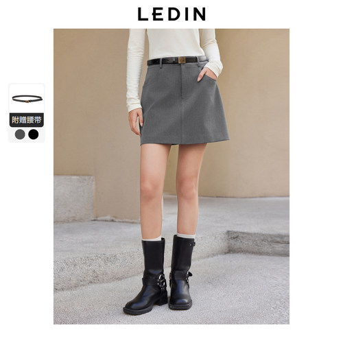 乐町韩系学院风半身裙冬季A字短裙格雷系基础灰色半身裙