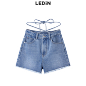 毛边脚口绑带牛仔短裤 乐町2024夏季 新款 女C1HBE2424