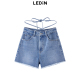 毛边脚口绑带牛仔短裤 乐町2024夏季 新款 女C1HBE2424