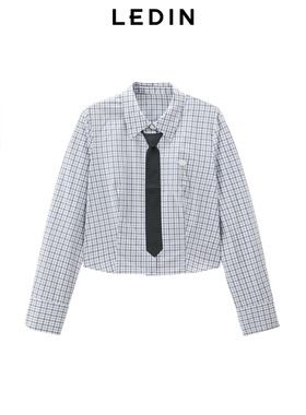 【商场同款】乐町2025春季新款学院风短款收腰格纹衬衫C2CAF1106*