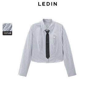 【商场同款】乐町2025春季新款学院风短款收腰格纹衬衫C2CAF1106*