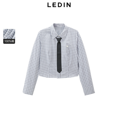 【商场同款】乐町2025春季新款学院风短款收腰格纹衬衫C2CAF1106*