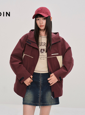 【商场同款】乐町撞色休闲外套秋新款复古宽松连帽外套C2BBF3519