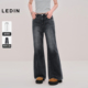 百搭显瘦阔腿裤 乐町设计感宽松牛仔长裤 子C2HAF3157 商场同款