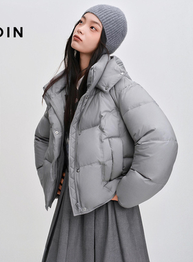 乐町连帽超短款方格小面包羽绒服女25冬季新款柔软可爱保暖外套