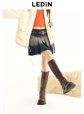 乐町复古喷色牛仔半裙春季半身裙C2GEE1447