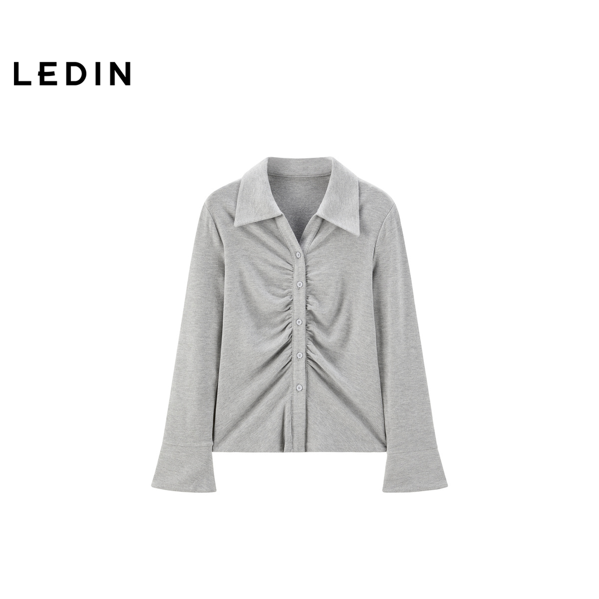 【商场同款】乐町抽褶长袖衬衫修身显瘦亲肤柔软上衣C2CAE4310